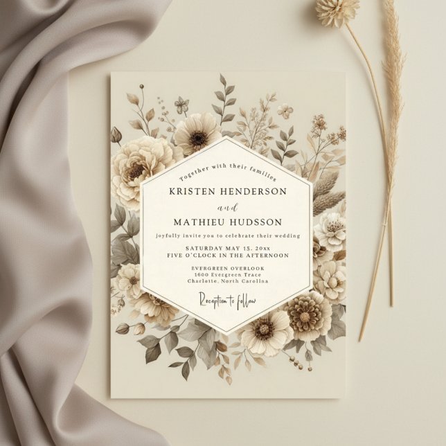 Invitation Mariage Crème Botanique en Forêt (Créateur téléchargé)