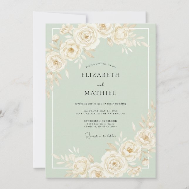 Invitation Mariage Crème Botanique Éthérée Romance (Devant)