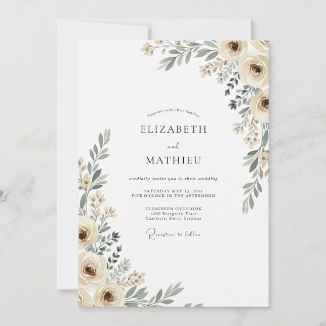 Invitation Mariage Crème Botanique Flourish (Devant)