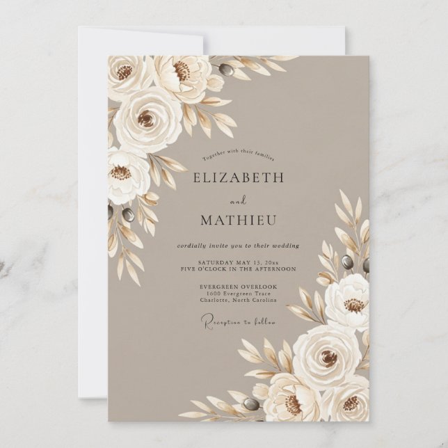 Invitation Mariage Crème Botanique Terreux Romantique (Devant)