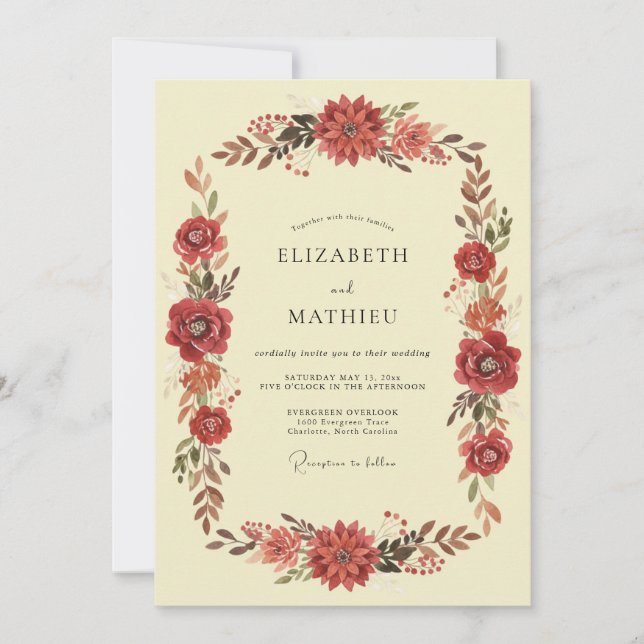 Invitation Mariage Crème Dahlia Terracotta (Devant)