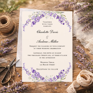 Invitation Mariage crème de champagne aux fleurs de lavande