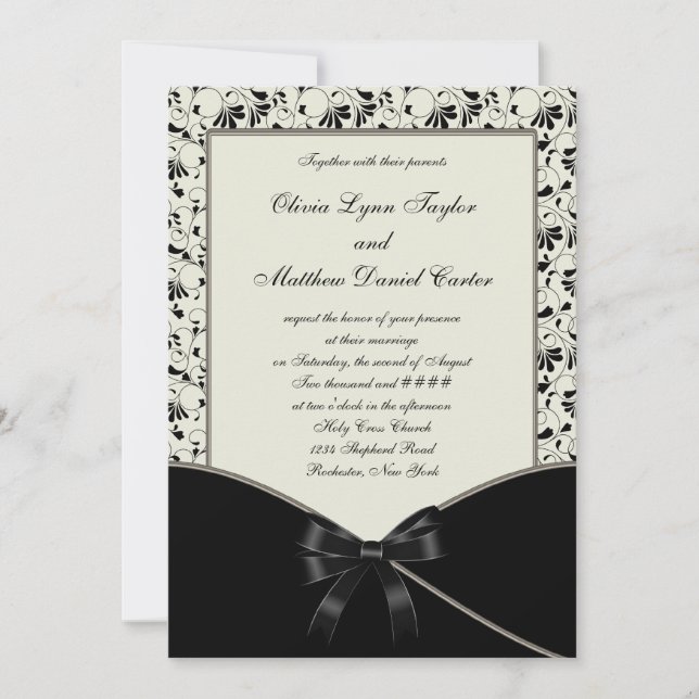 Invitation Mariage Crème de Damassé Noir d'Ivoire (Devant)