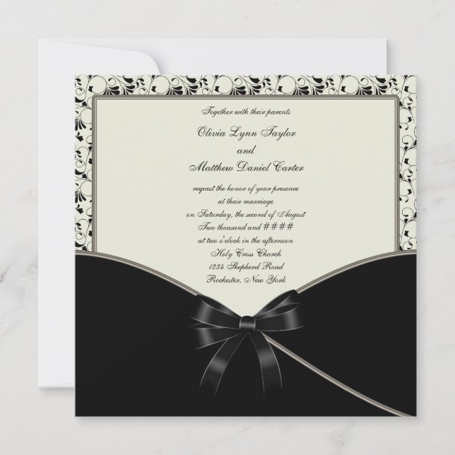 Invitation Mariage Crème de Damassé Noir d'Ivoire (Devant)