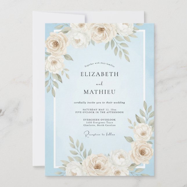 Invitation Mariage Crème de Feuille de Fleur (Devant)