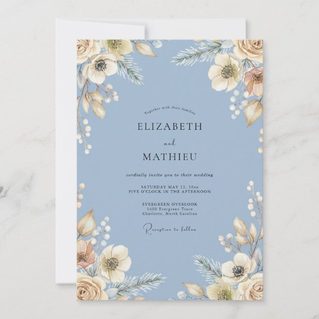 Invitation Mariage Crème de Fleur de Pervenche (Devant)