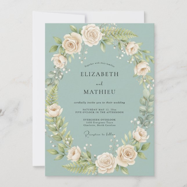Invitation Mariage Crème de Rose Céladon (Devant)