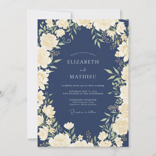 Invitation Mariage Crème d'Ivoire à Minuit (Devant)