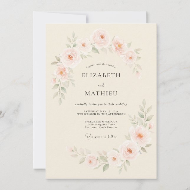 Invitation Mariage Crème Douce Fleur (Devant)