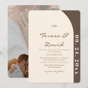 Invitation Mariage Crème et Marron Moderne et Minimaliste