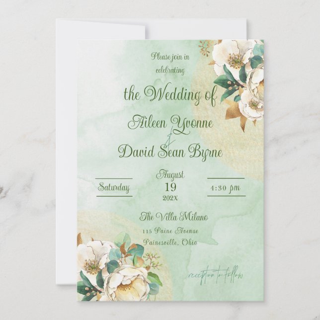 Invitation Mariage crème et or Rose Irlandaise (Devant)