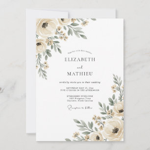Invitation Mariage Crème Éthérée Florissante