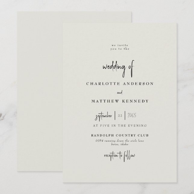 Invitation Mariage Crème Fidèle Pour Toujours (Devant / Derrière)
