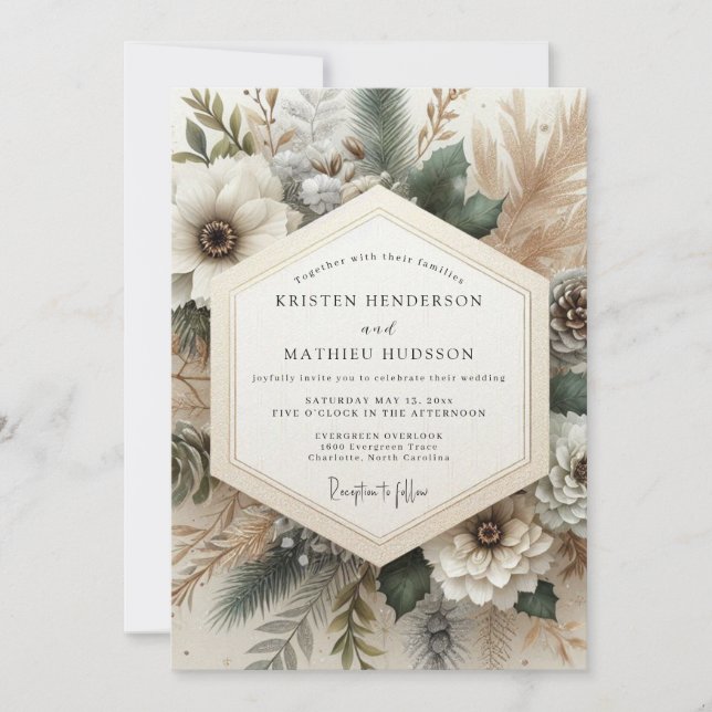 Invitation Mariage Crème Fleur Automnale (Devant)