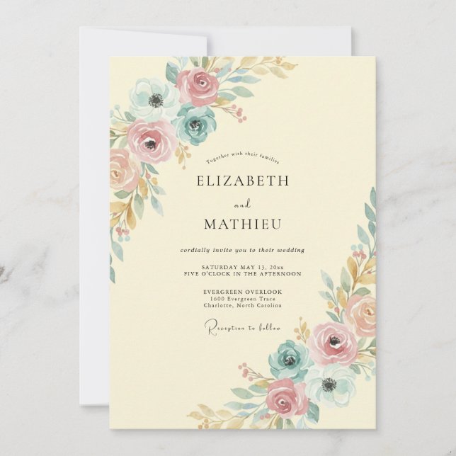 Invitation Mariage Crème Fleur d'Or (Devant)