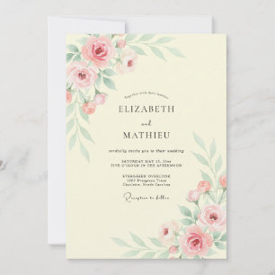 Invitation Mariage Crème Fleur Rose
