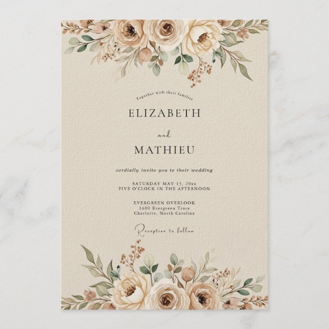 Invitation Mariage Crème Floral Éthéré (Devant)