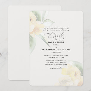 Invitation Mariage Crème Floral Jaune Élégant avec Feuillage