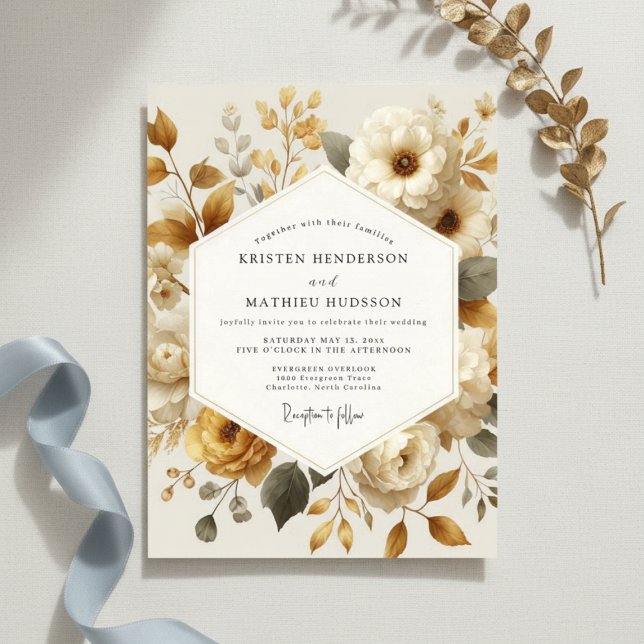 Invitation Mariage Crème Floral Romance d'Automne (Créateur téléchargé)