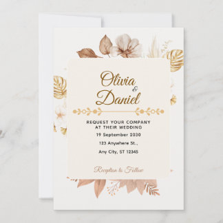 Invitation Mariage Crème Floral Séché Bohème Rustique