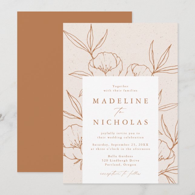 Invitation Mariage Crème Florale Botanique Moderne & Terracot (Devant / Derrière)