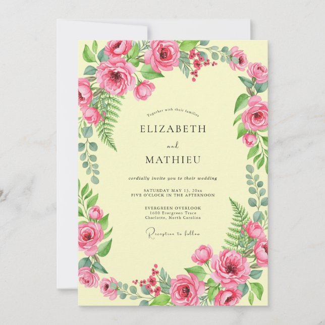Invitation Mariage Crème Fuchsia Pivoine (Devant)