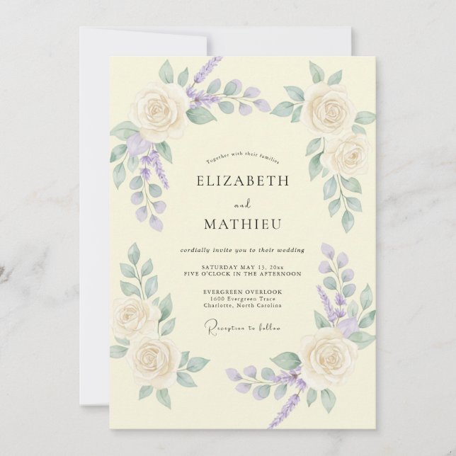 Invitation Mariage Crème Lilas Vigne (Devant)