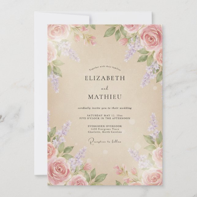 Invitation Mariage Crème Lilas Wisteria (Devant)
