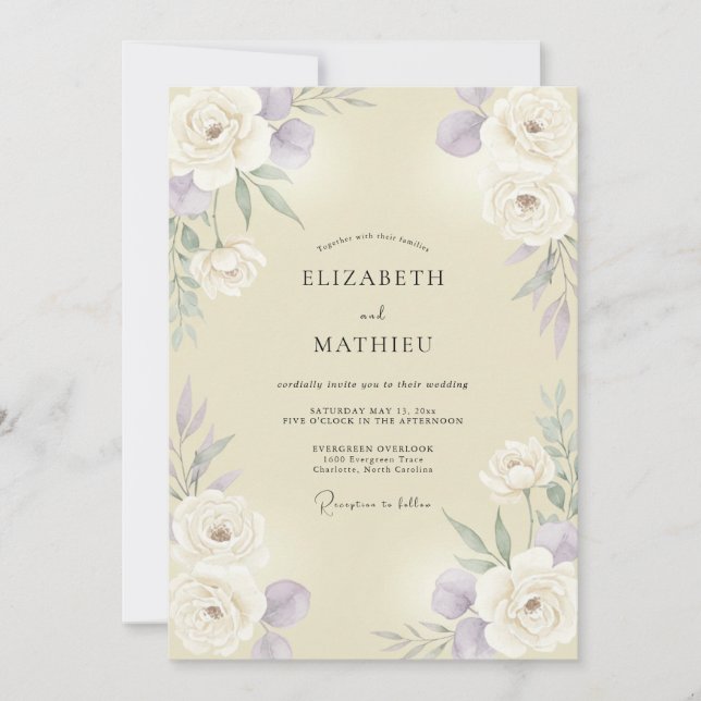 Invitation Mariage Crème Mauve Pivoine (Devant)