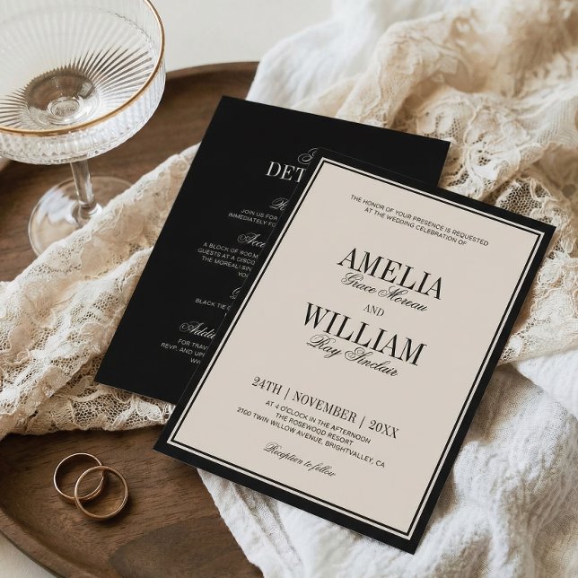 Invitation Mariage Crème Noir Élégant Intemporel (Créateur téléchargé)