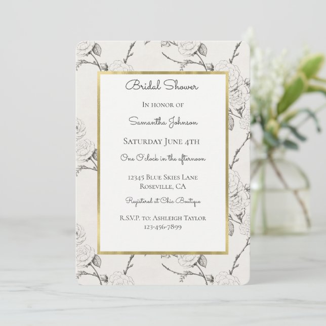Invitation Mariage Crème Noir Fleurs d'Automne (Debout devant)