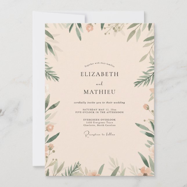 Invitation Mariage Crème Olive Feuillage Eucalyptus (Devant)