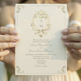 Invitation Mariage Crème Or Baroque Vintage