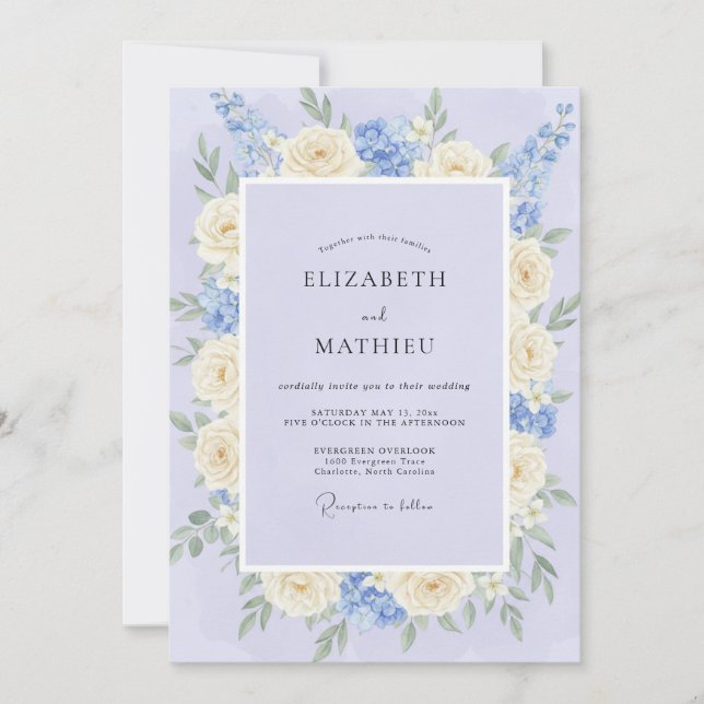 Invitation Mariage Crème Pivoine Céleste (Devant)