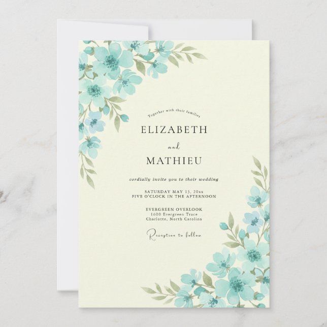 Invitation Mariage Crème Poppy Aqua (Devant)