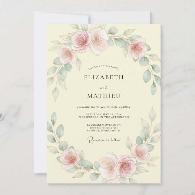 Invitation Mariage Crème Ranunculus Eucalyptus Mauve (Devant)