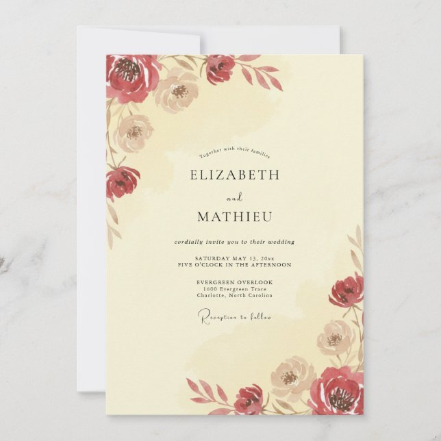 Invitation Mariage Crème Terre Cuite Pivoine (Devant)