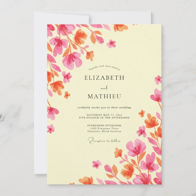 Invitation Mariage Crème Vigne Magenta (Devant)
