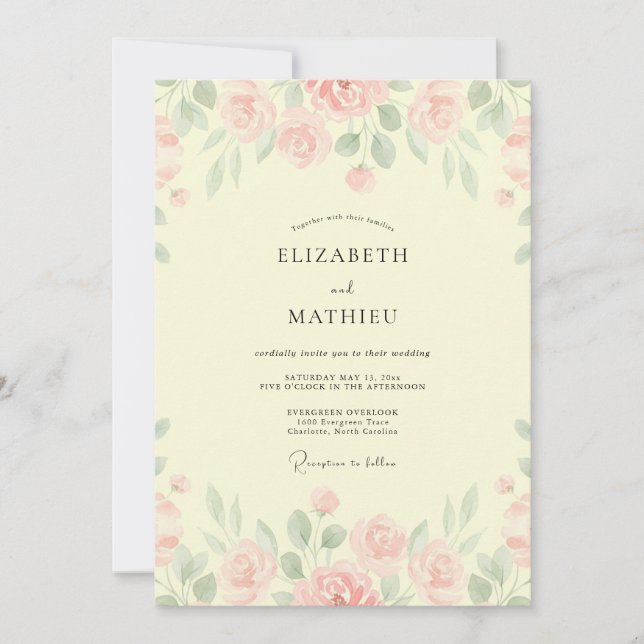 Invitation Mariage Crèmeuse Fleur de Rosée (Devant)