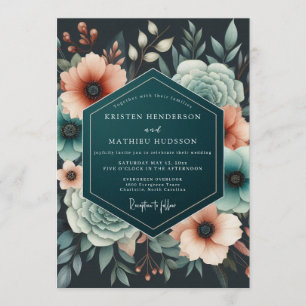Invitation Mariage Crépuscule Corail Sarcelle