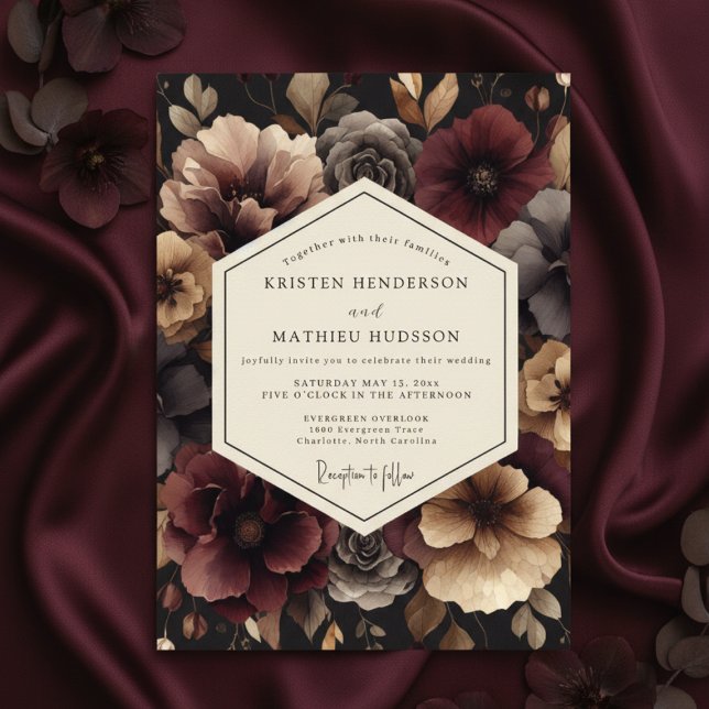 Invitation Mariage Crépuscule Fleur Burgonde (Créateur téléchargé)