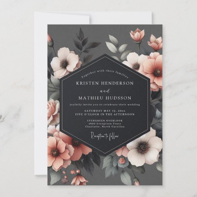 Invitation Mariage Crépuscule Fleur de Slate (Devant)
