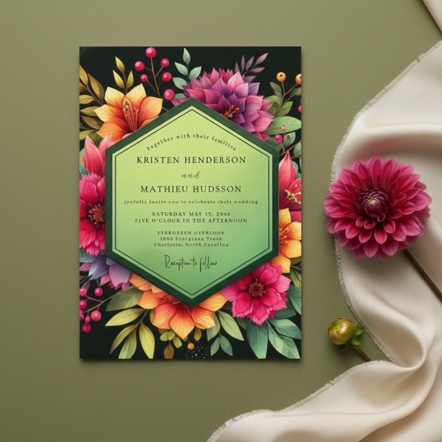 Invitation Mariage Crépuscule Floral Magenta (Créateur téléchargé)