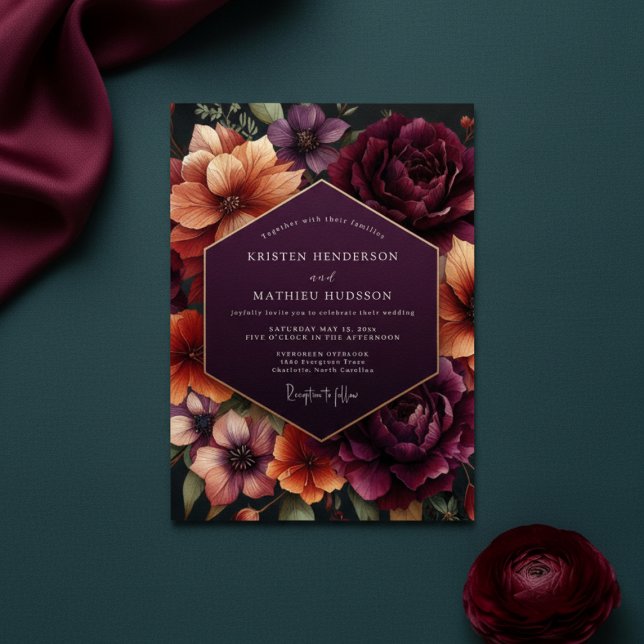 Invitation Mariage Crépuscule Floral Prune (Créateur téléchargé)