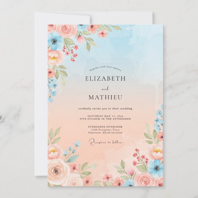 Invitation Mariage Crépuscule Gracieux Pêche (Devant)