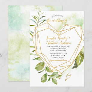 Invitation Mariage cristal en forme de coeur en or des plante