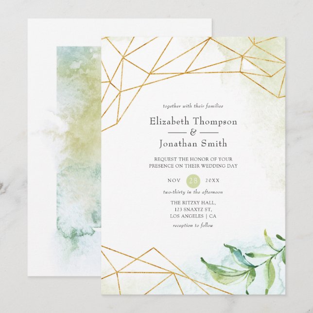 Invitation Mariage Cristal Géométrique Aquarelle (Devant / Derrière)