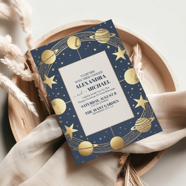 Invitation Mariage Croissant de Lune Navy Céleste Or (Créateur téléchargé)