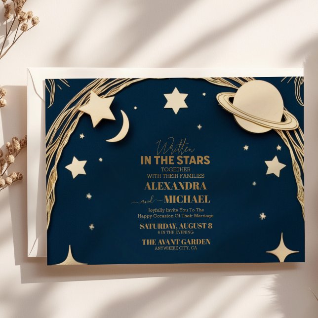 Invitation Mariage Croissant de Lune Or de la Marine Céleste (Créateur téléchargé)