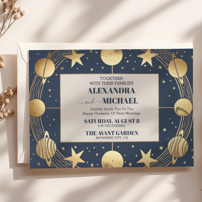 Invitation Mariage Croissant de Lune Or de la Marine Céleste (Créateur téléchargé)